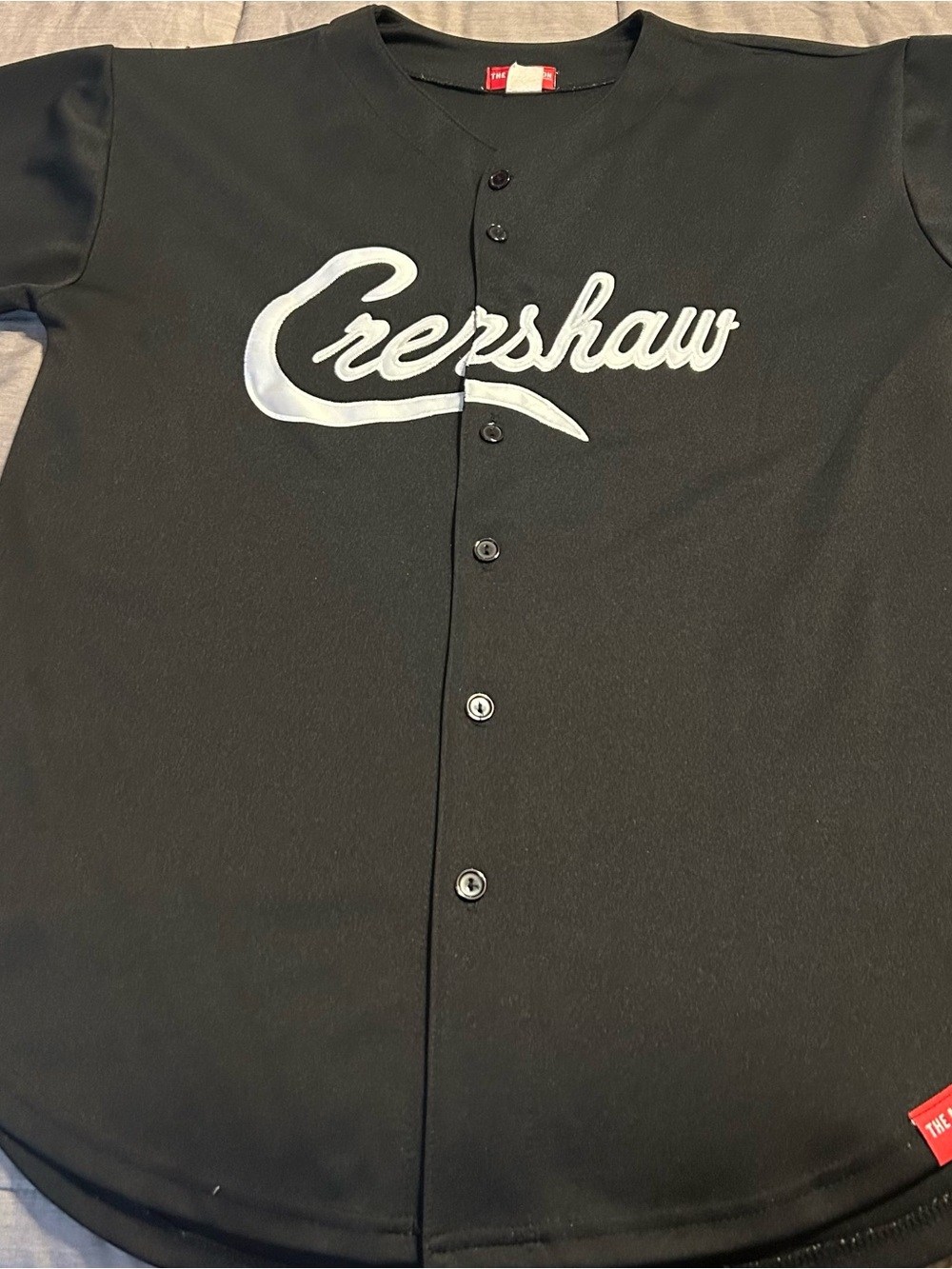 The Marathon Clothing Black Button-Up Baseball Shirt with White Script